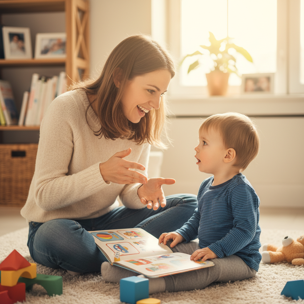 Phụ huynh trò chuyện, gọi tên đồ vật cùng con nhỏ