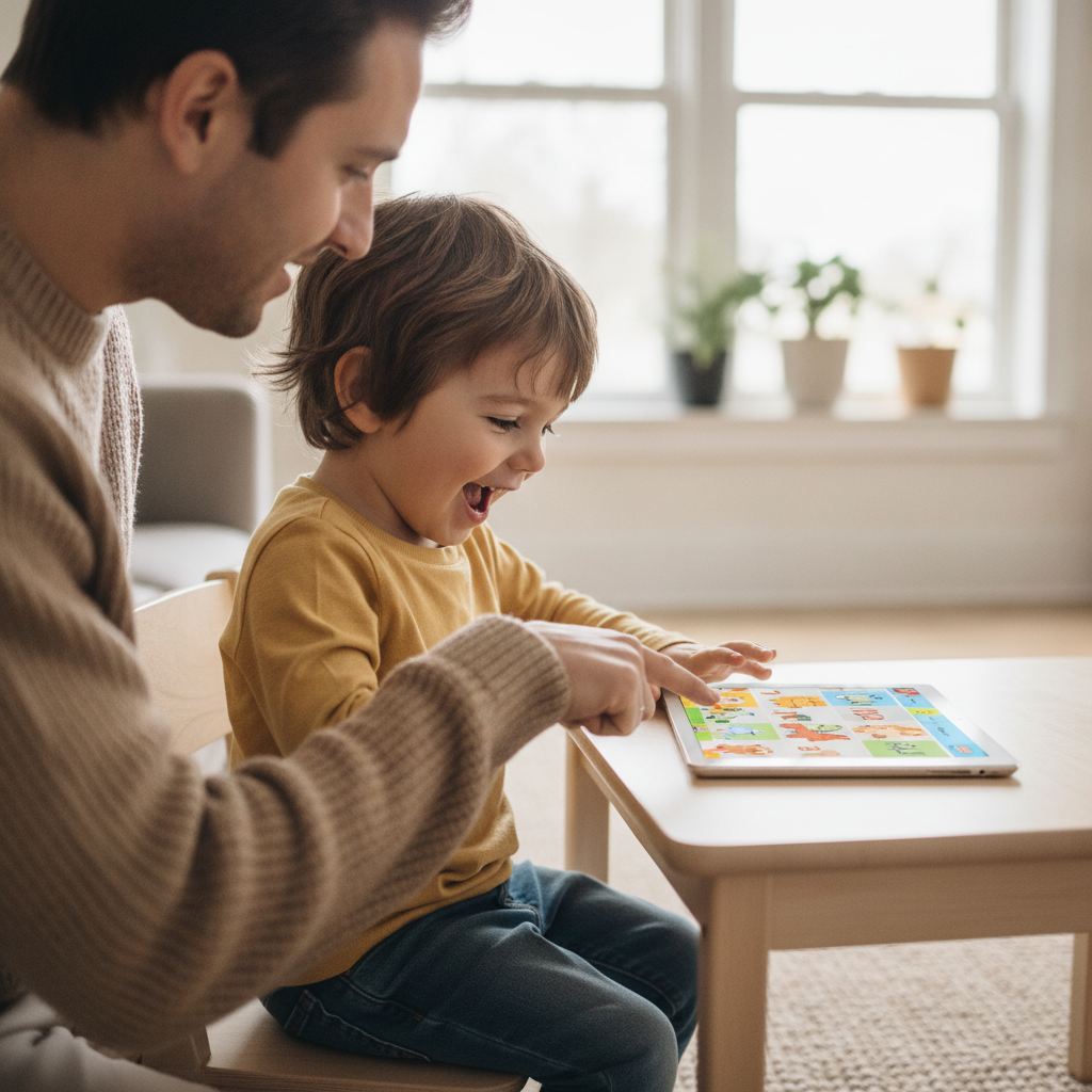 Bé tập trung chơi free games for kids nhiều màu sắc cùng ba mẹ hướng dẫn
