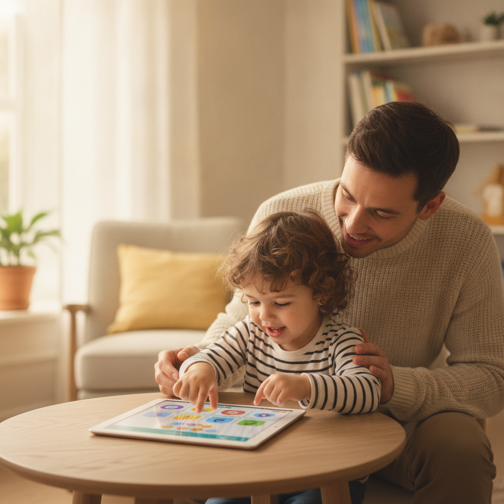 A parent and child playing a gentle learning activity together while the child makes a choice